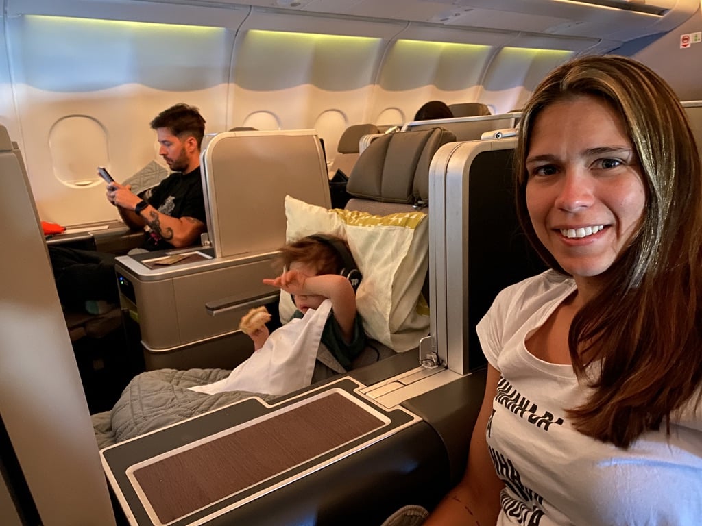 Our family in business class on a points trip